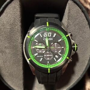 Citizen Men's Black Watch with Neon Green Accents chronograph